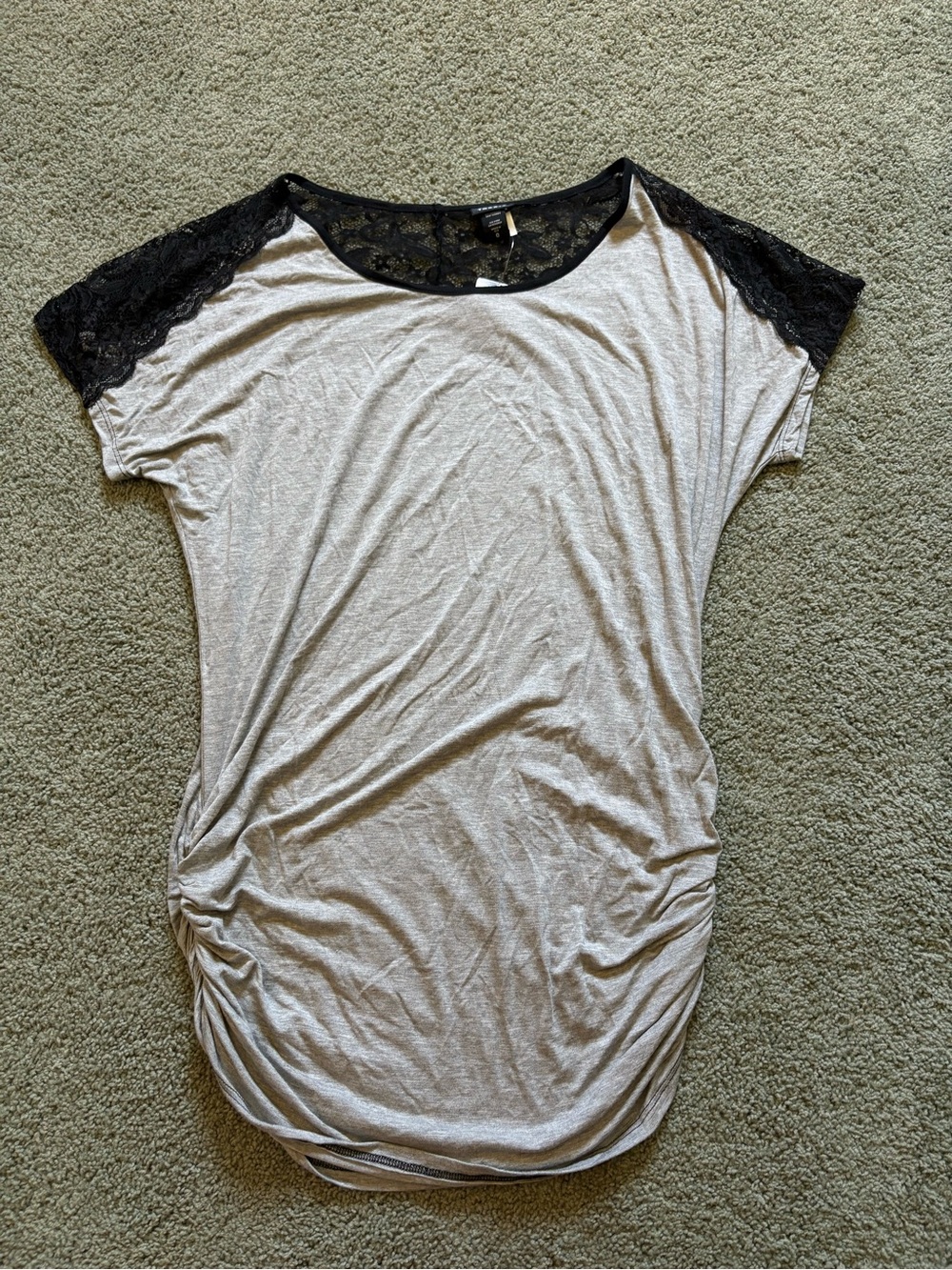 Torrid Gray Black Lace Cinch Waist Tunic Top Womens Size 0/L NWT Stretch